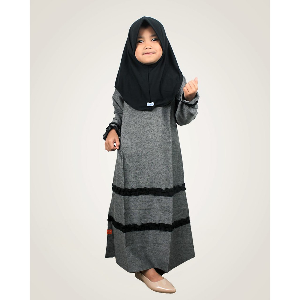 Salim Moslem–Busana Muslim/Gamis Anak Perempuan Daily Triji Variasi Pita Navy-Coklat-Pink-Hitam