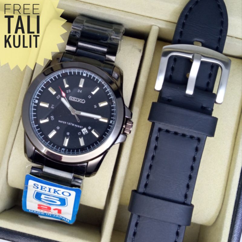 Jam Tangan Pria SEIKO Water Resist || Paket Tali Kulit (SK 002)