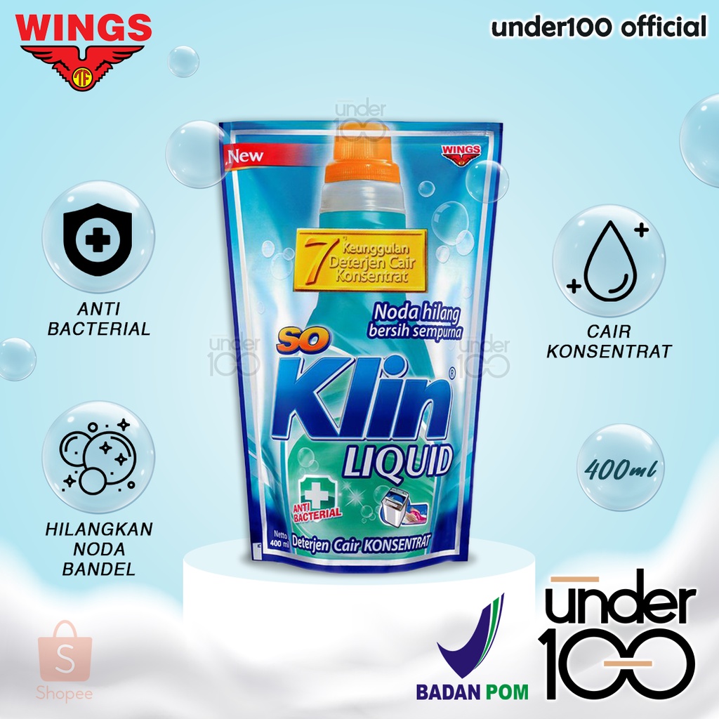 ❤ UNDER100 ❤ So Klin Liquid Anti Bacterial | Liquid Softergent 400ml | Soklin | Detergen Cair | Deterjen Cair Konsentrat Power Clean Action | Perfume Collection | Wings