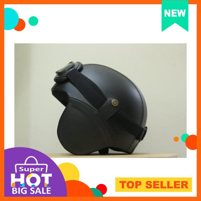 HELM BOGO HELM KULIT KACAMATA GOGGLE HITAM