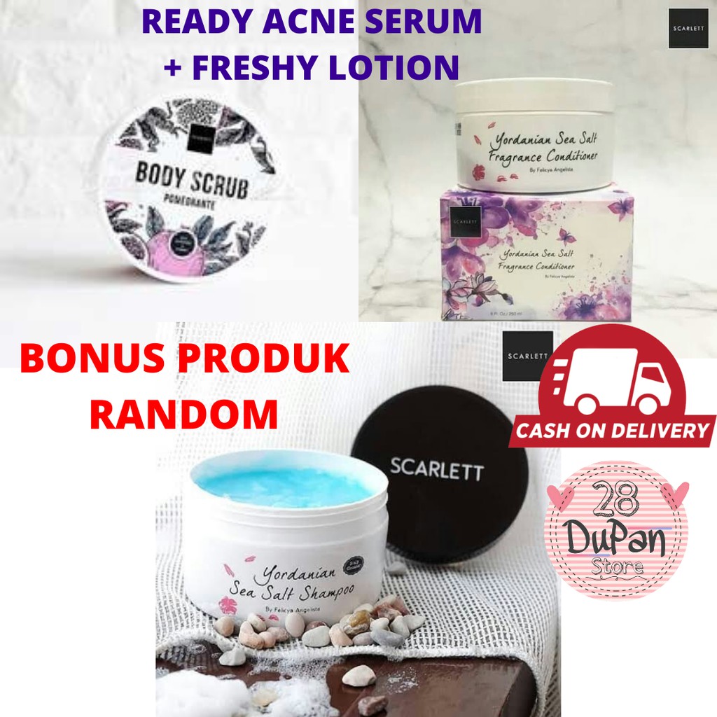 ✅SCARLETT - 3 VARIAN SCARLETT WHITENING | BODY SCRUBE POMEGRANTE | SEA SALT SHAMPOO & CONDITIONER