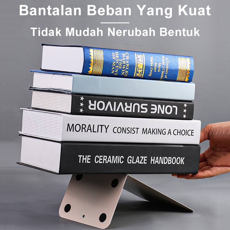 Deli Penyangga Buku Book Stand Pembatas Buku Besi Penahan Buku 2pcs/Pack Krem Kelabu Organisator Book End