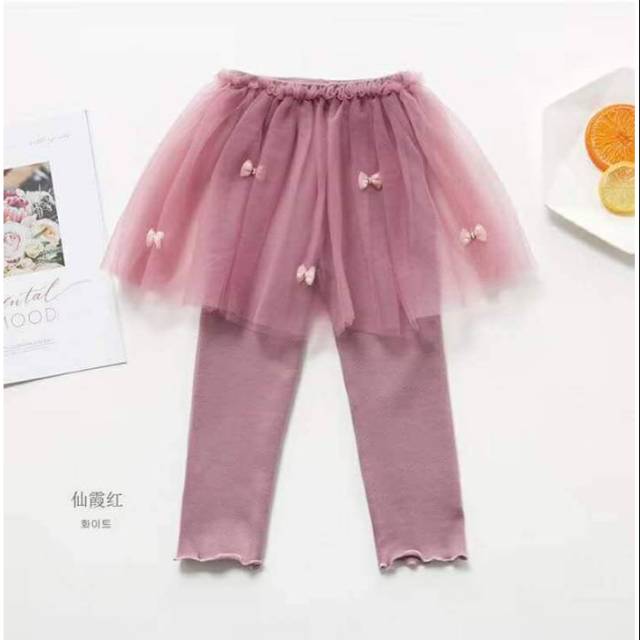 SKIRT LEGGING little bow red bean (legging anak import)