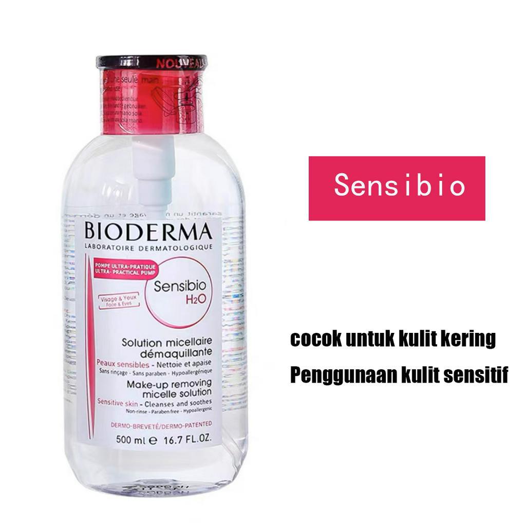 【Versi baru】Bioderma Sensibio/Sebium Crealine H2O micellar water 500ml  Pers with Pump Penghapus makeup Made in France Original  Pembersih Make Upekstrusi