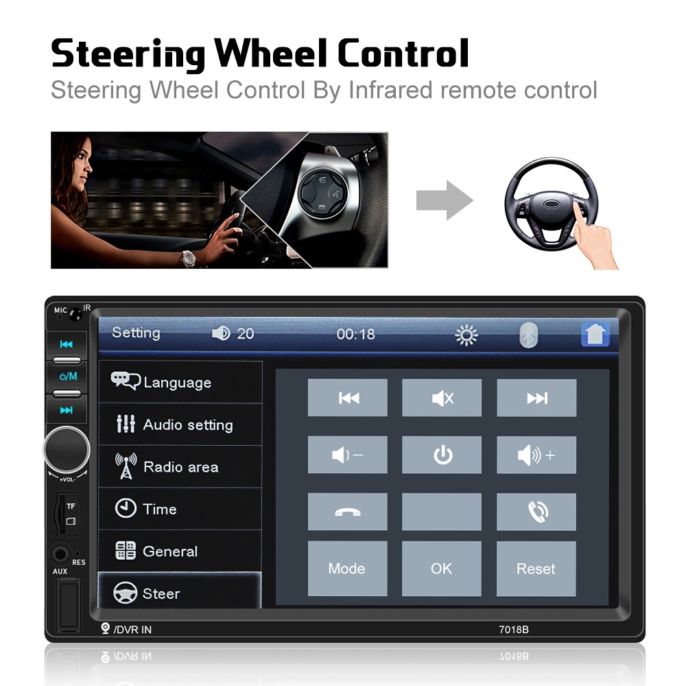 7018B 7010B 7021 Head Unit Double Din 7 Inch Bluetooth Audio TV Mobil Android Car MP3 MP5 Player Mirrorlink Touch Screen Radio audio mobil dan Kamera