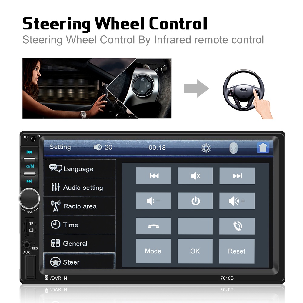 7018B Radio Mobil 2Din Universal 7 HD IOS/Android Mirrorlink Mobil MP5 Multimedia Player Layar Sentuh Stereo HD dengan tv Dukungan Bluetooth Radio FM/USB/kartu TF Fungsi