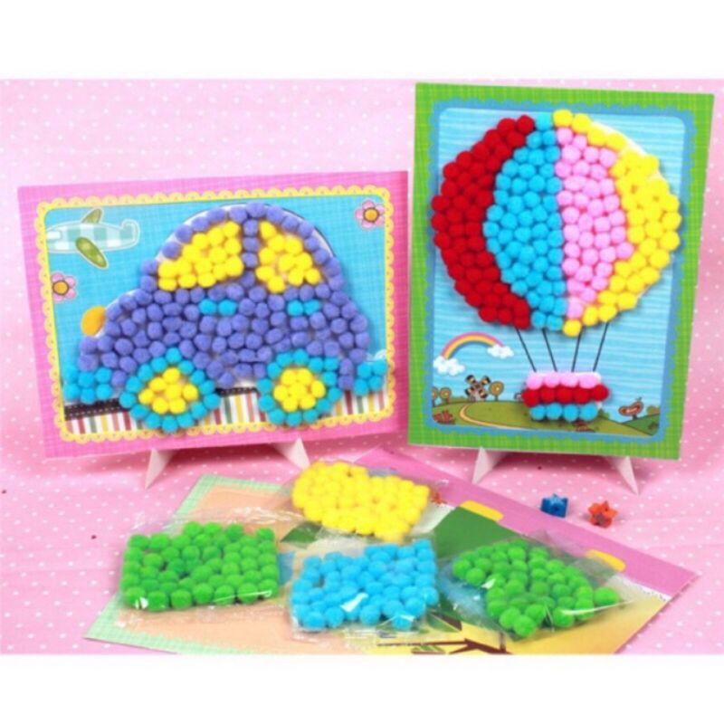 DIY Pompom Painting Mainan Prakarya Anak Menempel Pom Pom Lukisan Mainan Tempel Pom Pom