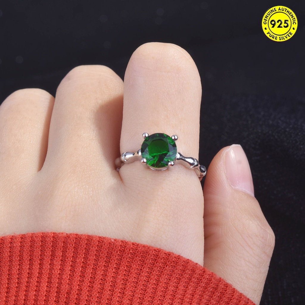 Cincin Model Terbuka Desain Bambu Emerald Kreatif Untuk Wanita