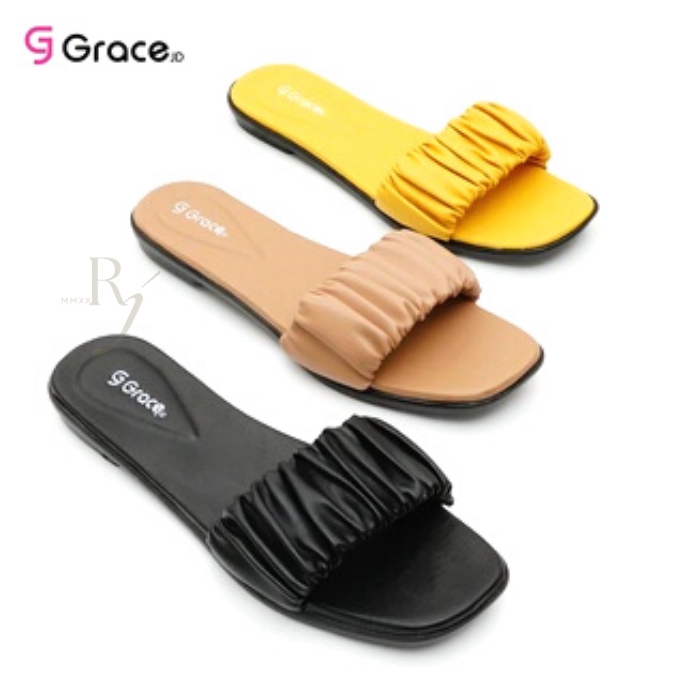 GRACE [CHIKA 01] Sendal Wanita Teplek Kerut/ Sandal Teplek Kokop Kerut/ Sandal Kerut Polos Ariel