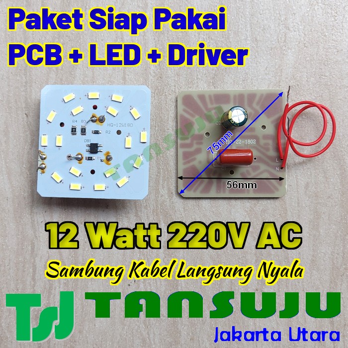 Lampu SMD Led Siap Pakai PCB + Led + Driver 12 Watt 220 Volt AC