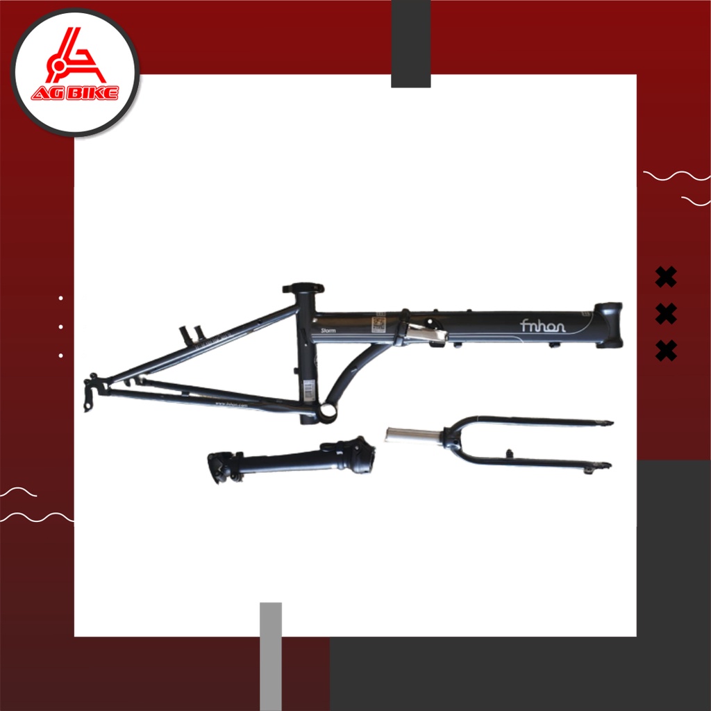 Frame Fork plus Handlepost Fnhon Storm V Brake 20 22 inch Warna ABU ABU Chromlly