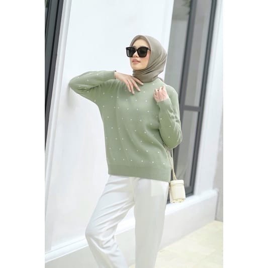 BEFAST - ZEC OOTD Wanita Sweater HOLAND / Oversize Unna Knit Top RIB ( Bisa Melar 20cm) / Pakaian Wanita / Sweater Motif Polkadot / Keluaran terbaru 2022 / Sweater Remaja Kekinian