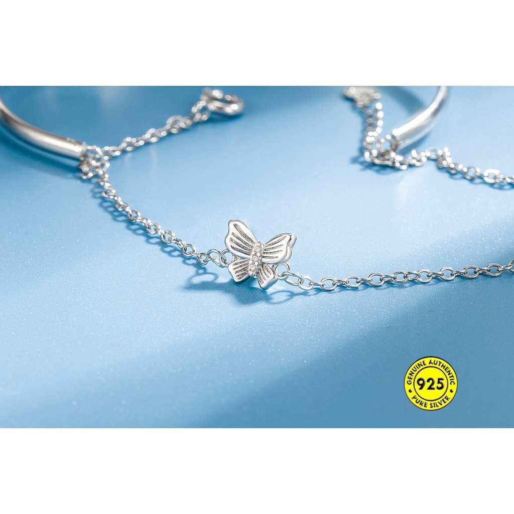 Gelang Wanita Model Butterfly Lapis Ganda Bahan S925 Silver Tahan Air Non Karat U1009
