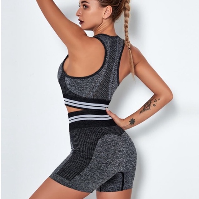 Atilla Set (Sport Bra + High Waist Shorts) Setelan Pakaian Olahraga Yoga Gym Fitness Wanita-4