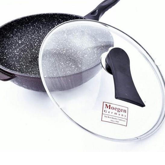 Terbagus.. Wok Moegen Germany Teflon Marbel Coating-30 Cm +Tutup Kaca
