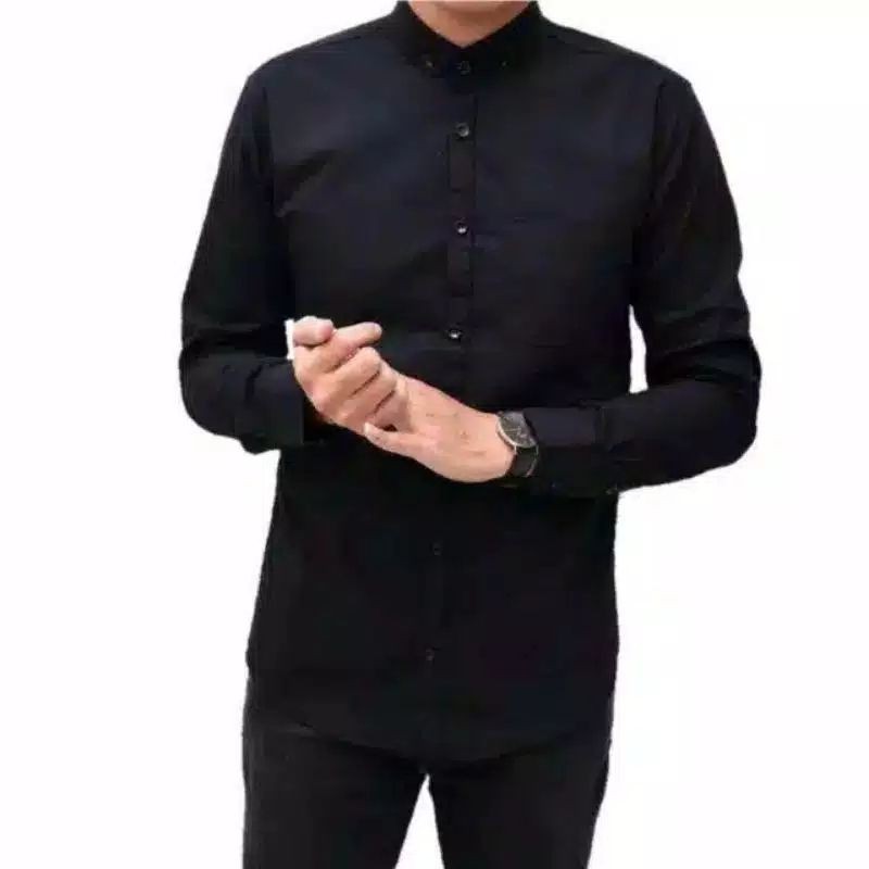 Baju Kemeja Pria Kasual Polos Hitam Putih Lengan Panjang /hem baju pria/ kemeja cowok / kemeja hitam / kemeja coksu