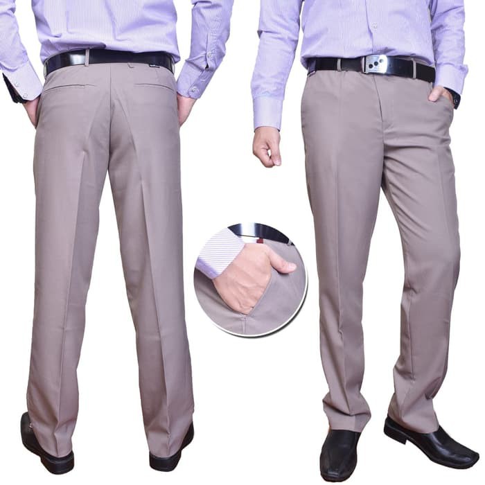 Celana Formal Pria Kerja Standar Kantor Bahan Kain Teflon Siz CK711   Kantoran Pant Tuis Krem Slimf