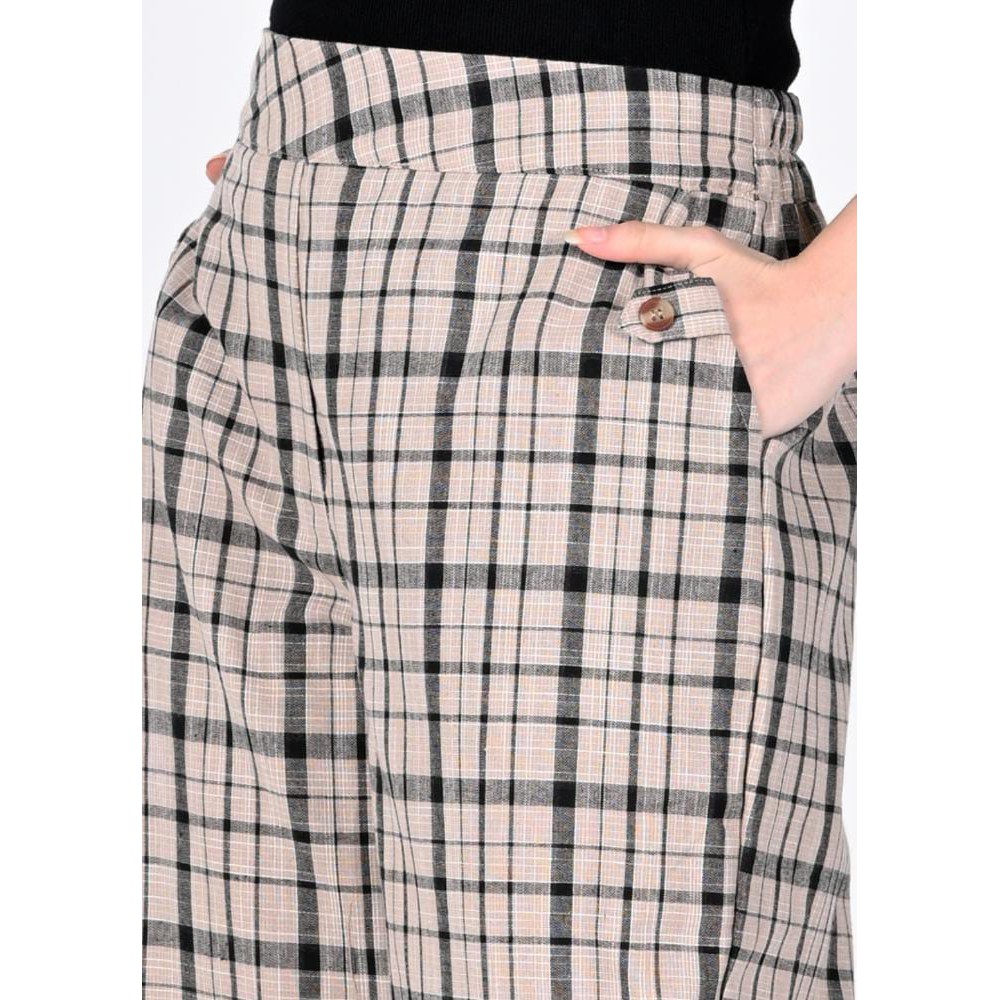 Novel Mice |Celana Modern Motif Kotak Cokelat