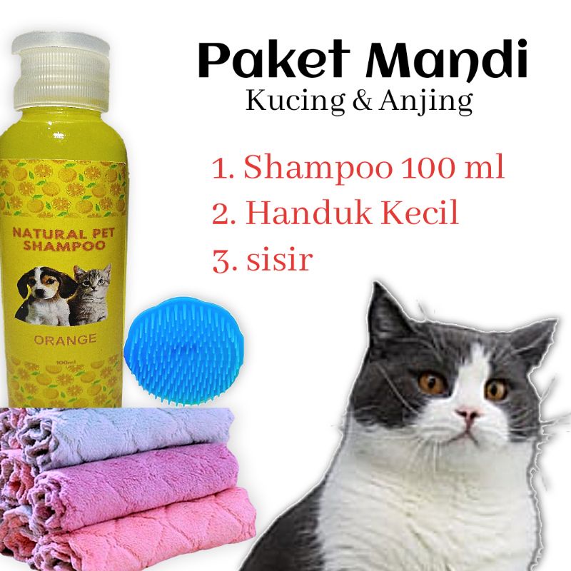 Paket Mandi Kucing Anjing Kelinci Shampo Anti Kutu Kucing Sisir Kucing Bulat Handuk Kucing Microfiber