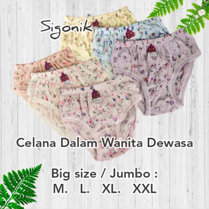 CD Celana Dalam Motif Perempuan Wanita cewek Dewasa Big Size Jumbo M L XL XXL 3L Import TNL TENLING Motif Bunga Katun Karet Kerut Undies Cawet Adem Nyaman Grosir Murah Sigonik