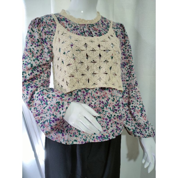 Ramadhan Sale‼️ Blus Korea Set Rompi Rajut