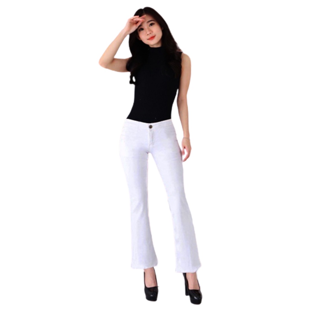 BESS - Celana CutBray Highwaist Cotton Strench Wanita - WHITE