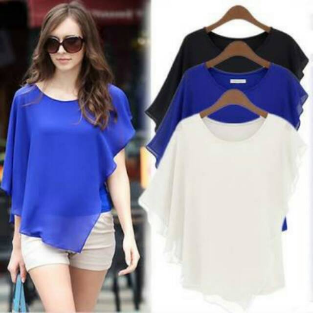 Jfashion Blus Chiffon Kombinasi Spandek Gaya Korea Model 