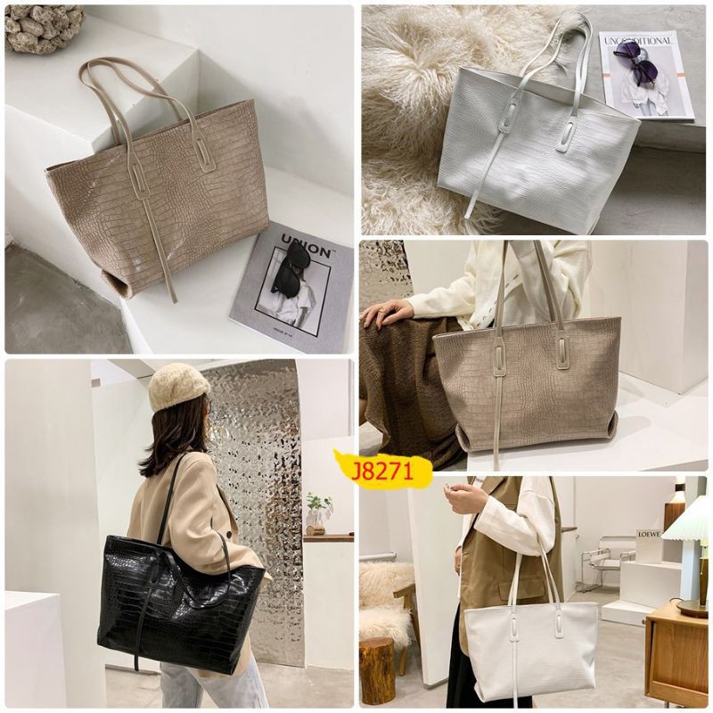 MSGT J8271 GD2 tas import wanita kulit pu croco lentur tote totebag besar realpict tas kerja
