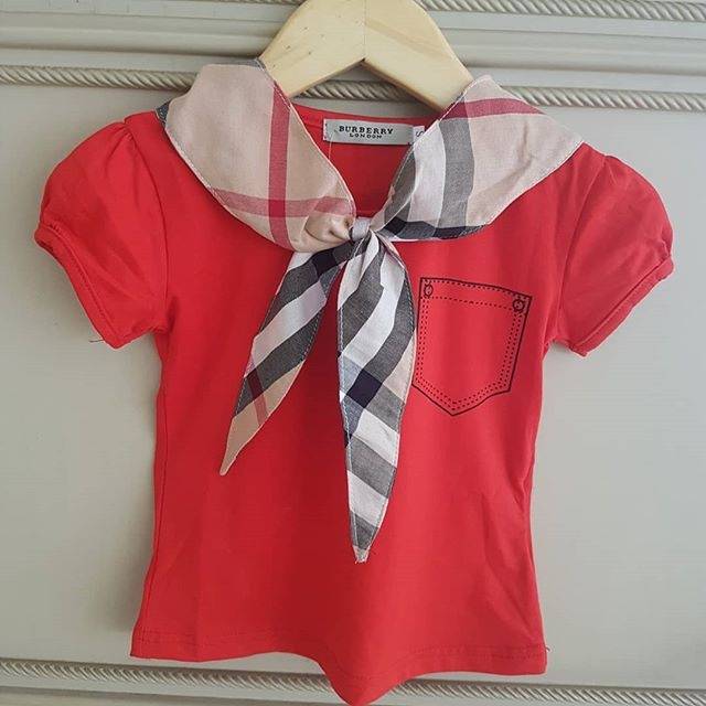 GA2585 BURBER SCARF TOP RED / KAOS MERAH ANAK PEREMPUAN MURAH