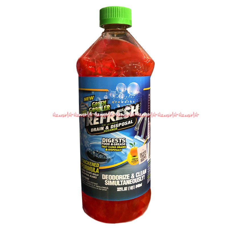 Green Gobbler Refresh Drain Disposal 946ml Pelancar Saluran Air Pipa Mampet Tersumbat Greengobbler