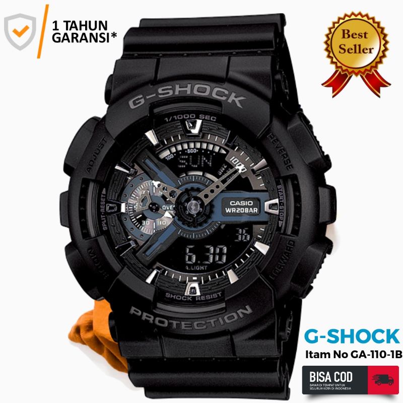 Jam Tangan Pria Merk Casio G-Shock Tipe GA-110-1B Black Baterai
