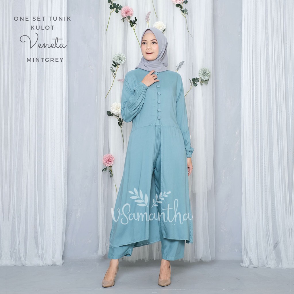 Nanoystore Official - Setelan Tunik Kulot Polos Veneta Remaja Bahan Rayon Adem Warna MIntgrey