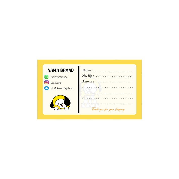 

[Termurah] READY!! BT21 CHIMMY LABEL PENGIRIMAN 10x6,5 CM 20 PCS SP07