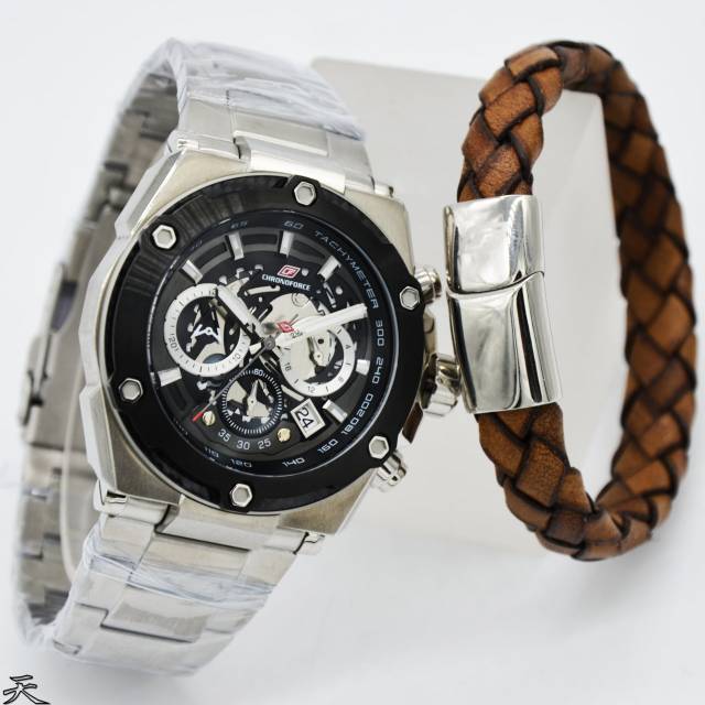 Jam Tangan Pria Chronoforce 5297 Silver Rantai Original Murah