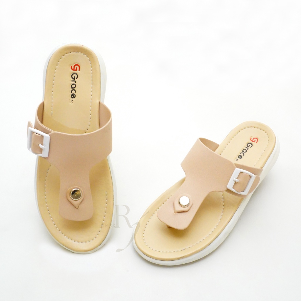 GRACE [AZKIA 101] Sandal Teplek Wanita Distro Selop Flat Sandal Slop Kulit Cewek