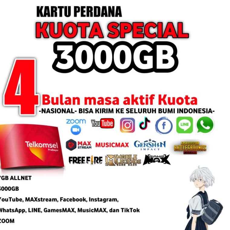Serba Murah // 97BD8 KARTU PAKET DATA TELKOMSEL 4BULAN 3000GB NUSANTARA ALLZONA BUMI INDONESIA //Terkini