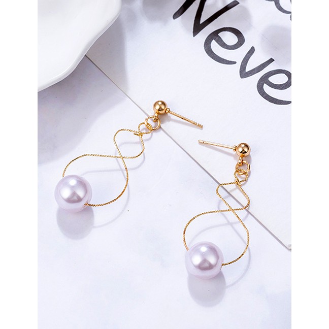 LRC Anting Tusuk Fashion Gold Color Pearls Decorated Pure Color Earrings F21967