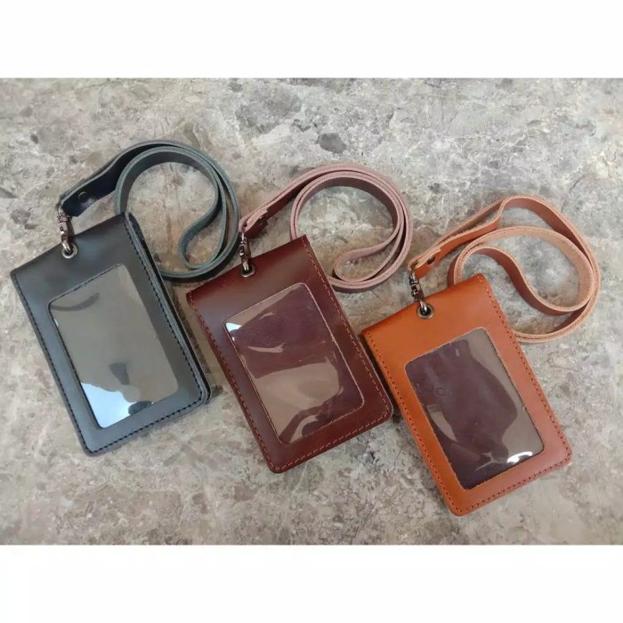 

Id Card - Name Tag Bolak Balik Id Card Holder Kulit Asli Tali Gantungan Kartu