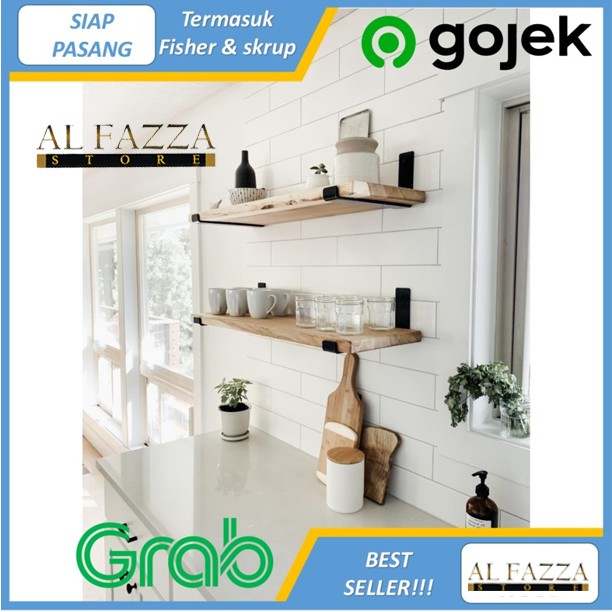 GUNINCO Rak gantung besi kayu simple minimalis