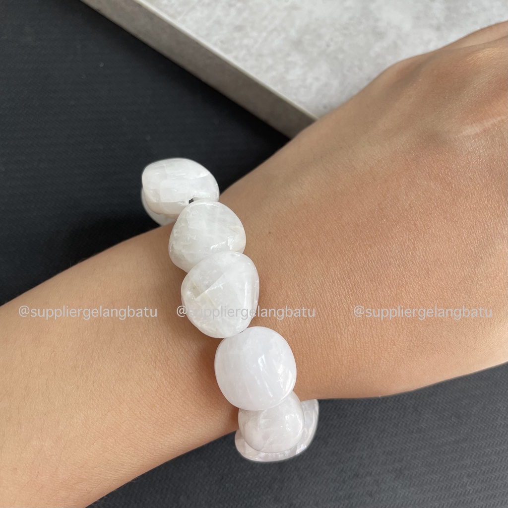 Gelang Batu Putih Kerikil Besar 2CM White Agate Kalimantan Asli