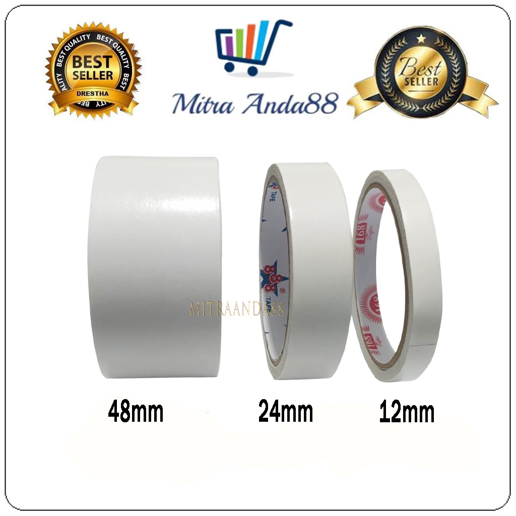 

Mitraanda88 Isolasi bolak balik selotip double tape tissue 12MMX10Y(8M) 10 PCS
