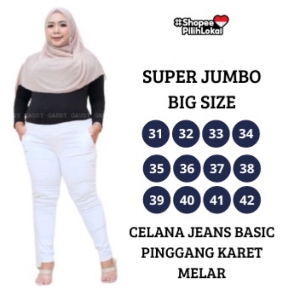 Celana Jeans Big Size Wanita Putih Jumbo Legging Jeans Putih Pinggang Karet BIG SIZE Celana Jeans Wa