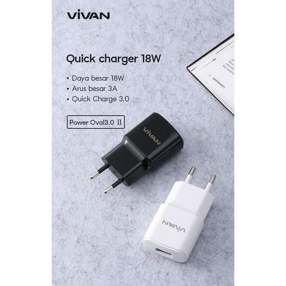 Vivan Power Oval Charger 3.0 18W Output 3A Input 110-240V Quick Charge