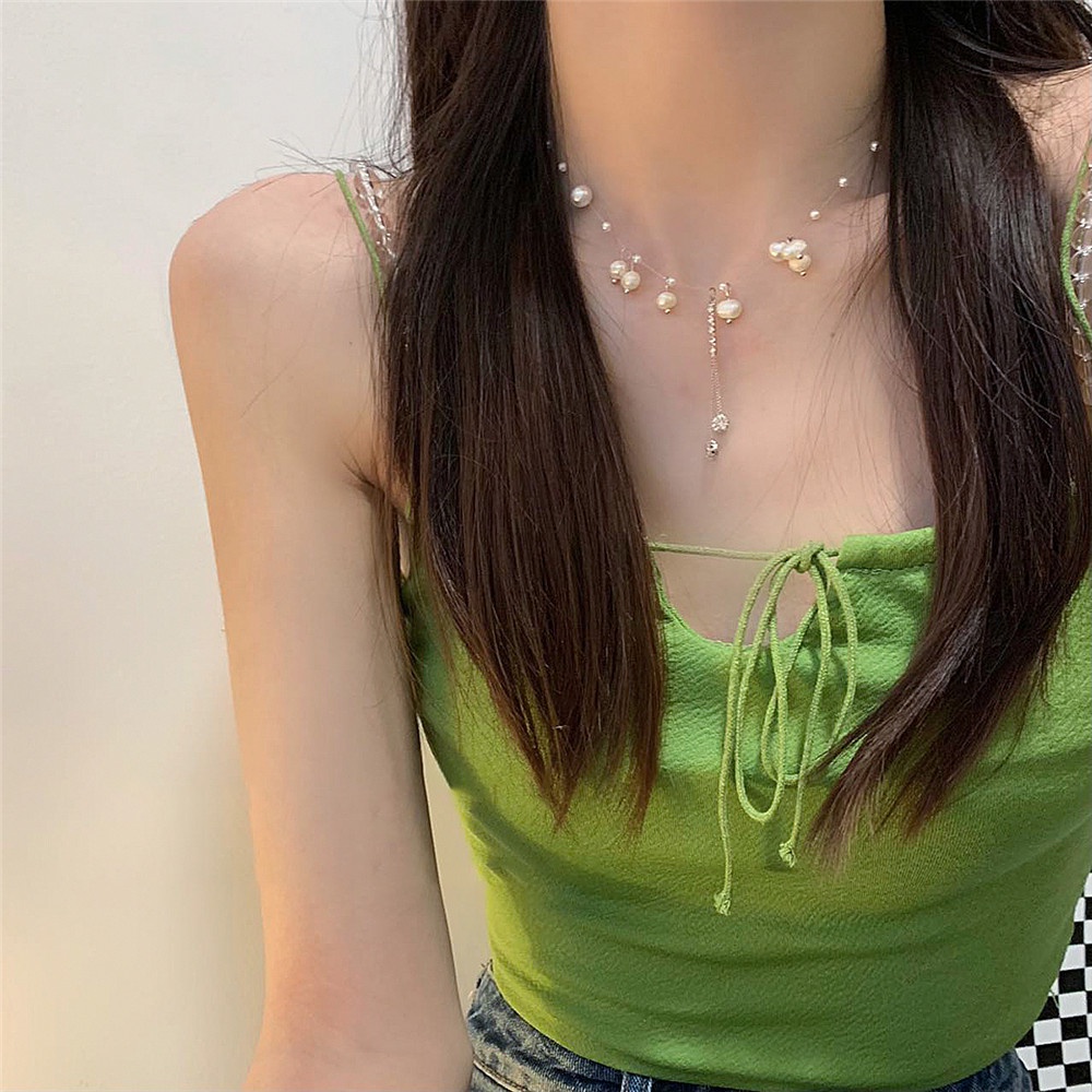 【COD Tangding】Kalung Choker Rantai Klavikula Hias Mutiara Untuk Wanita