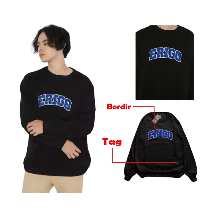 BISA COD SWEATER CREWNECK ERIGO BORDIR FULL TAG TERMURAH UNTUK PRIA DAN WANITA