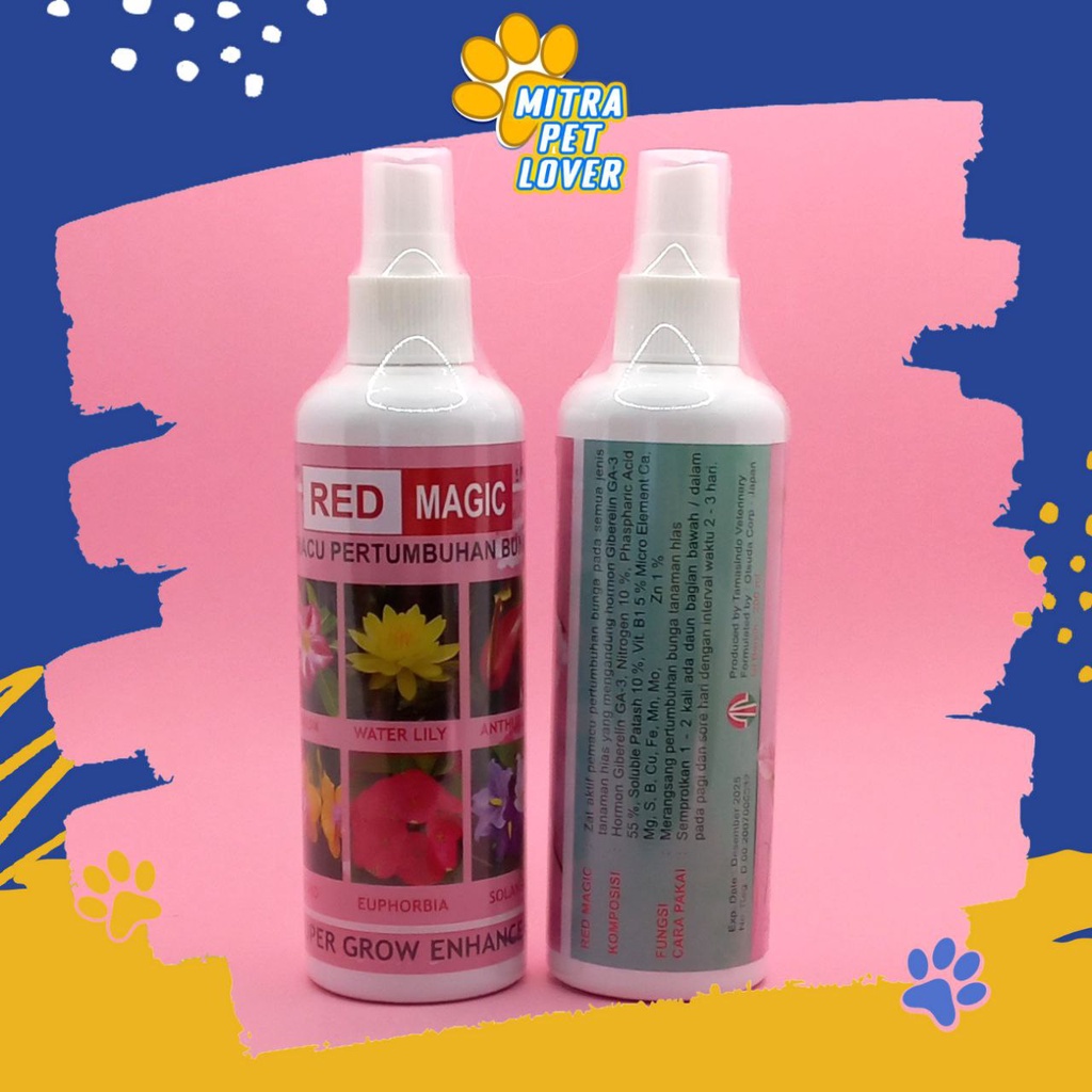 PEMACU PERTUMBUHAN TANAMAN - RED MAGIC SPRAY 200 ML - BUNGA TUMBUH CEPAT , SEMPROTAN NUTRISI PUPUK TUMBUHAN - MURAH GARANSI KUALITAS ASLI ORIGINAL - PET ANIMAL HEALTHCARE TAMASINDO OBAT KESEHATAN &amp; VITAMIN TERNAK HEWAN BINATANG PELIHARAAN MITRAPETLOVER