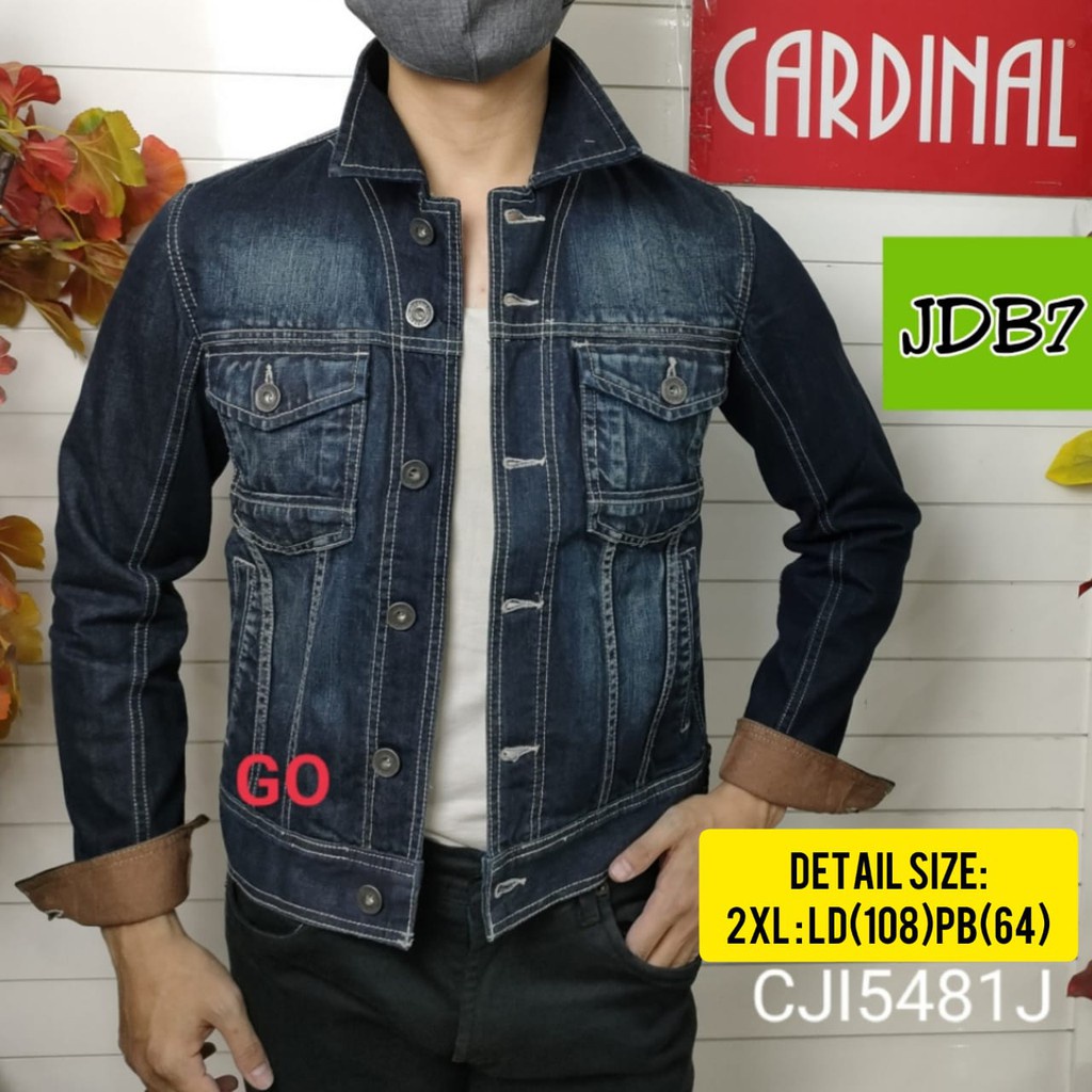 gof JDB XL-2XL CARDINAL JAKET JEANS Cowok Jaket Cowok Denim Jaket Kancing Pria Outdoor