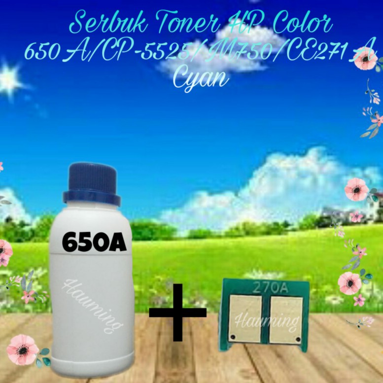 Serbuk Toner HP 650A CP5525 M750 CP5525dn CP5525n CP5525xh M750xh M750n M750dn CE271A Cyan + Chip