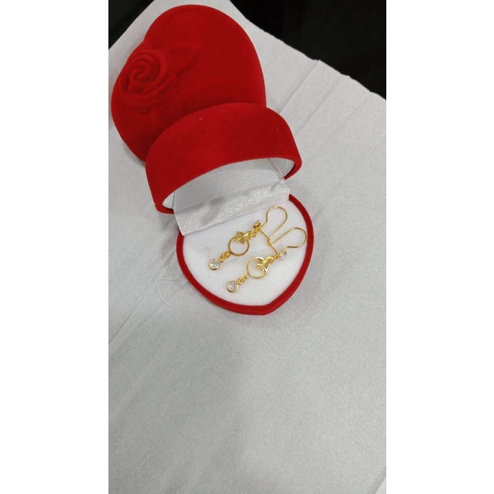 Anting Panjang Dewasa Mata Putih Perak Asli 925 lapisan emas 24 k