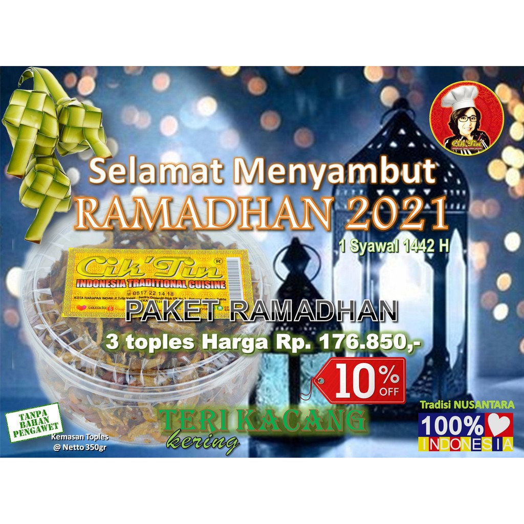 

Parsel RAMADHAN kering TERI KACANG kemasan toples isi @ 350gr Netto X 3 toples = 1.050gr nett.